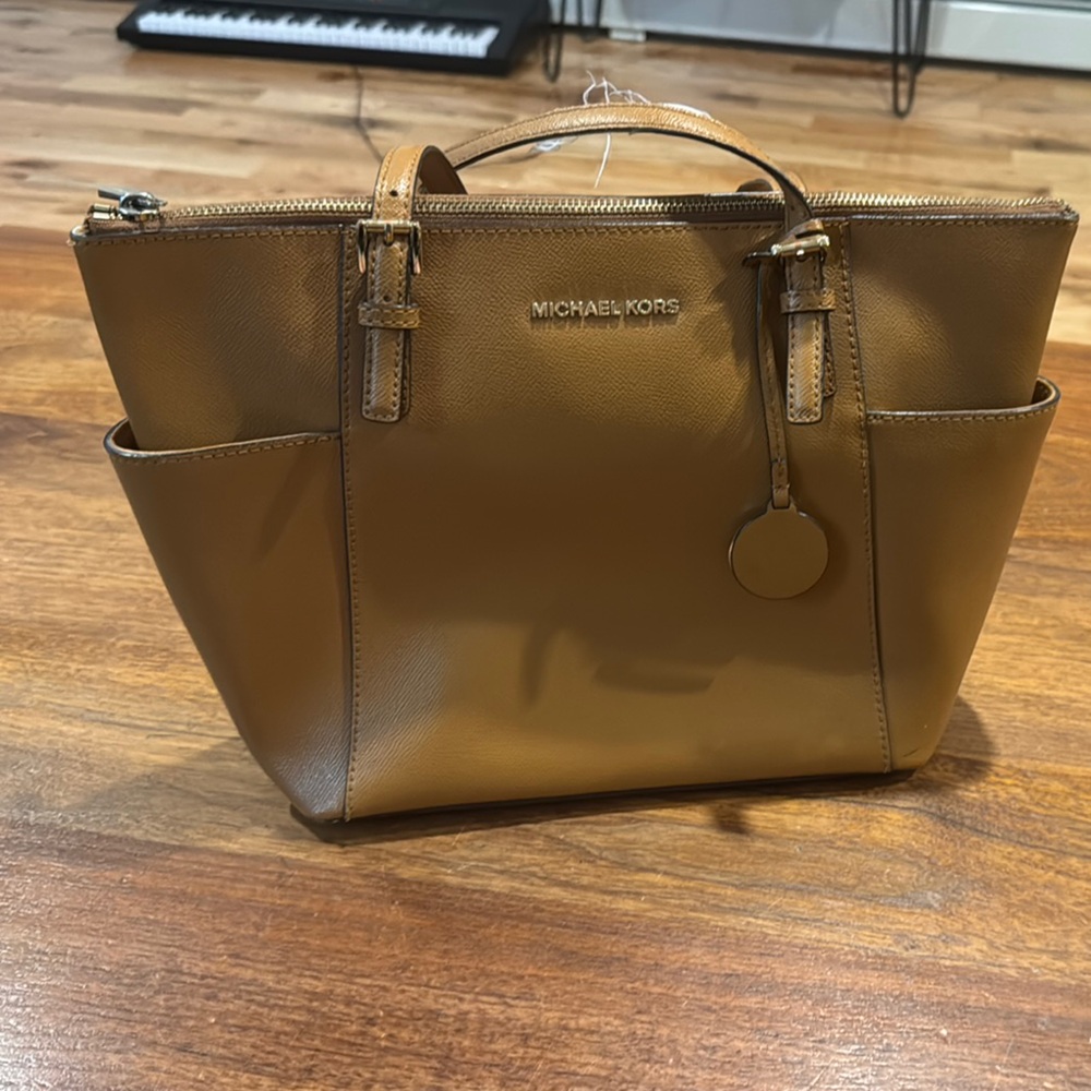 Michael Kors Brown Leather Tote with Polished Finish